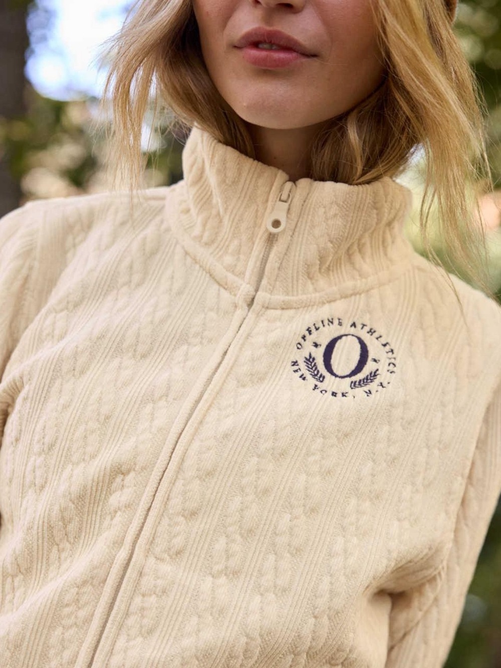 NEW Cream Knit Zip-Up Sweater with offline Logo